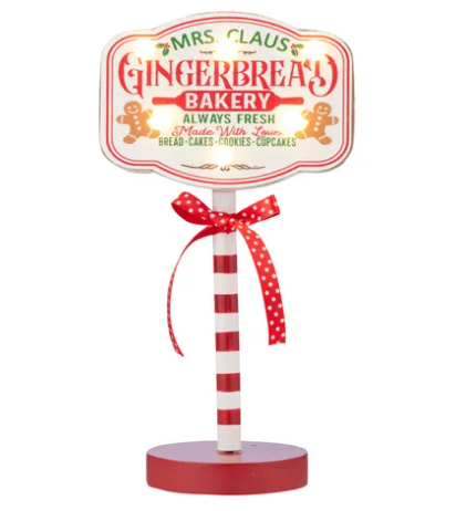 CHRISTMAS BAKERY SIGN LED WOOD RED