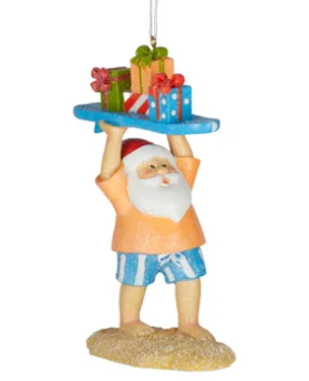 SANTA WITH SURFBOARD HANGING ORNAMENT